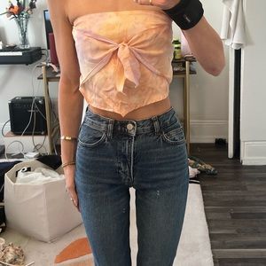 pink strapless crop top size xs